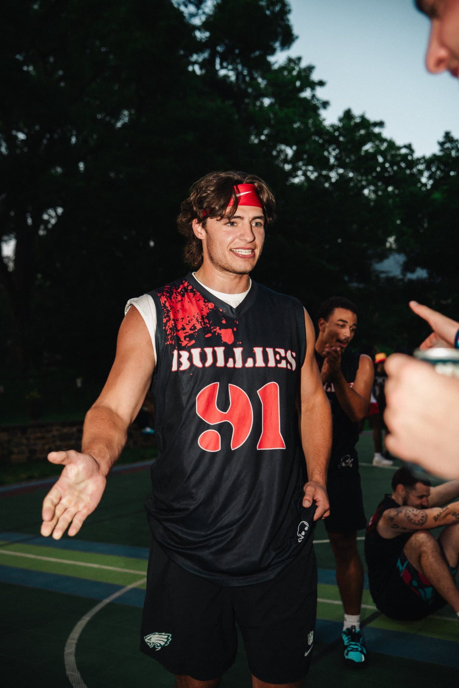 Liam Besecker wearing the Bullies number 91 jersey he designed